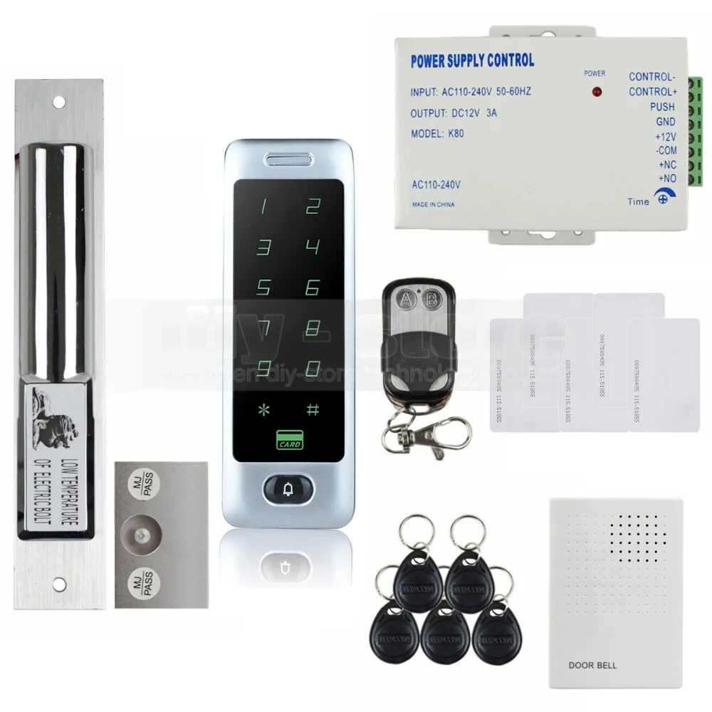 DIYSECUR Electric Bolt Lock 125KHz RFID Reader Password Keypad Remote Control Door Access Control Security System Kit C40
DIYSECUR Electric Bolt Lock 125KHz RFID Reader Password Keypad Remote Control Door Access Control Security System Kit C40