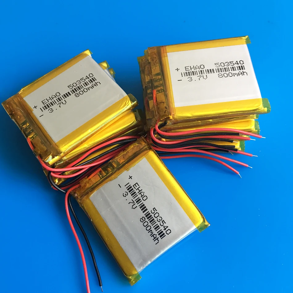 

10 pcs 3.7V 800mAh polymer lithium rechargeable battery Lipo cells 503540 for MP3 GPS DVD PAD bluetooth recorder headset camera