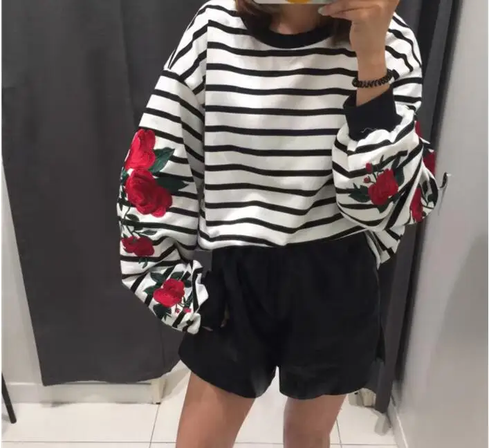 New Autumn Harajuku Oversize Hoodies Roses Embroidery Lantern Sleeve Loose Striped Women Sweatshirt Girl Vintage Elegant Casual
New Autumn Harajuku Oversize Hoodies Roses Embroidery Lantern Sleeve Loose Striped Women Sweatshirt Girl Vintage Elegant Casual