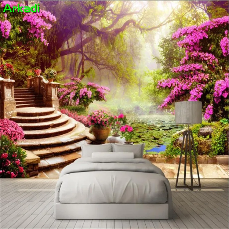 Custom Photo 8D5D Wallpaper Mural Vintage Garden Forest Lake Landscape 3d Wall Any Size | Обустройство дома