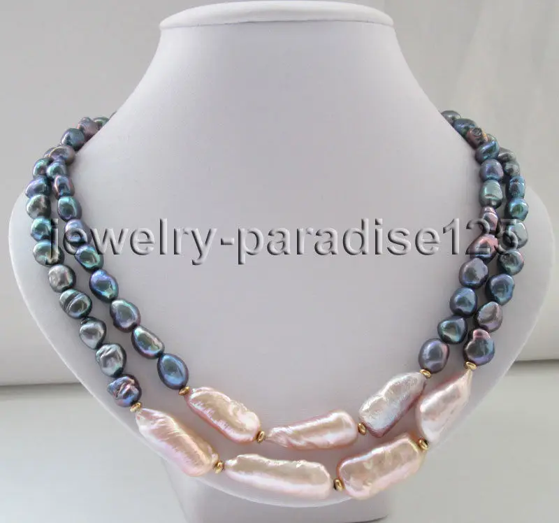 2row 19"-20" 9*11mm black& 21-28mm baroque keshi reborn freshwater pearl necklace
2row 19"-20" 9*11mm black& 21-28mm baroque keshi reborn freshwater pearl necklace