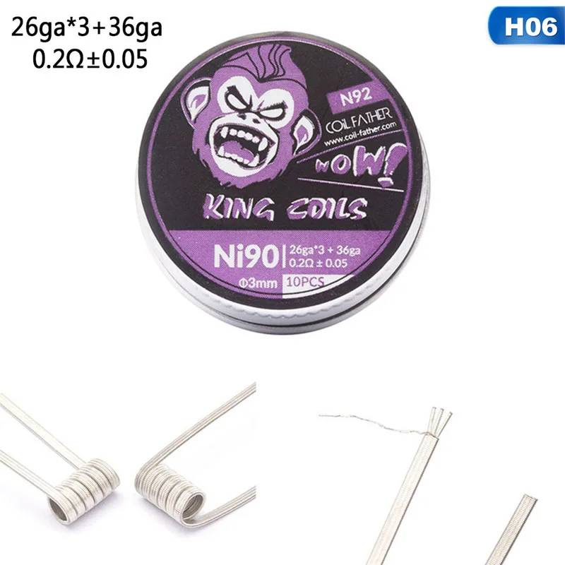 10pcs/box Ni80 Ni90 Nichrome Coil Prebuilt Premade King Coils For Electronic Cigarette RDA RTA RDTA Tank Atomizer
10pcs/box Ni80 Ni90 Nichrome Coil Prebuilt Premade King Coils For Electronic Cigarette RDA RTA RDTA Tank Atomizer