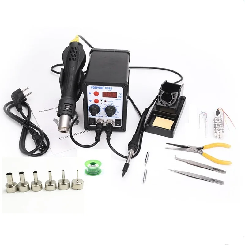 8586 2 в 1 ESD Термофен, паяльная станция, сварочный паяльник для IC SMD, Распайка + нагревательный сердечник + оловянный провод + 6 шт. насадок
8586 2 в 1 ESD Термофен, паяльная станция, сварочный паяльник для IC SMD, Распайка + нагревательный сердечник + оловянный провод + 6 шт. насадок