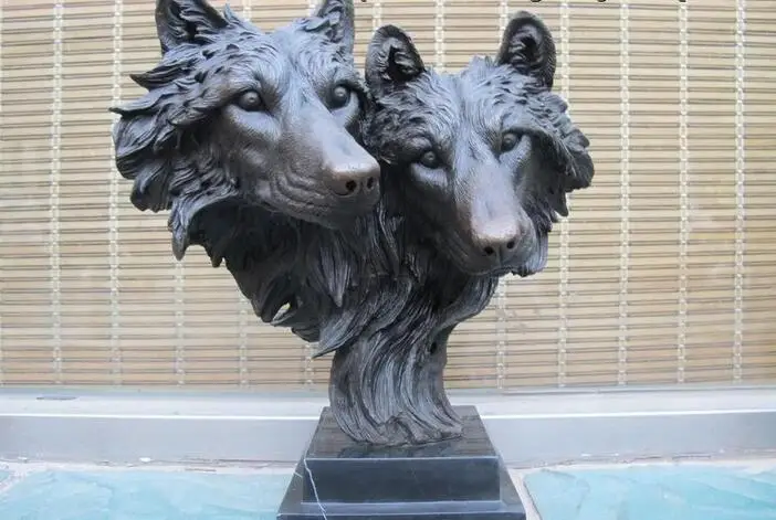 Медная мраморная статуя два волка 14 дюймов|decoration art|decorative decorativedecoration statue |