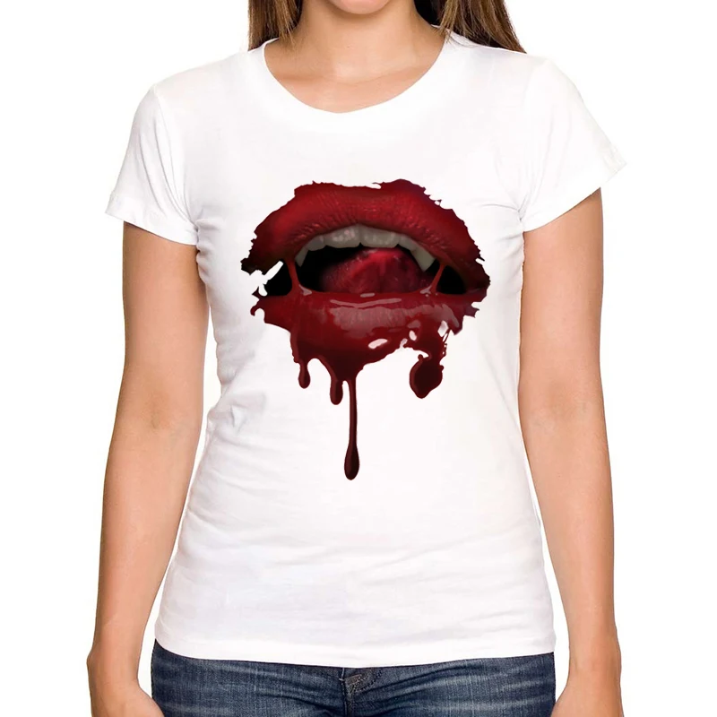 Новейшая модная летняя футболка с принтом поцелуя вампира женская красивая