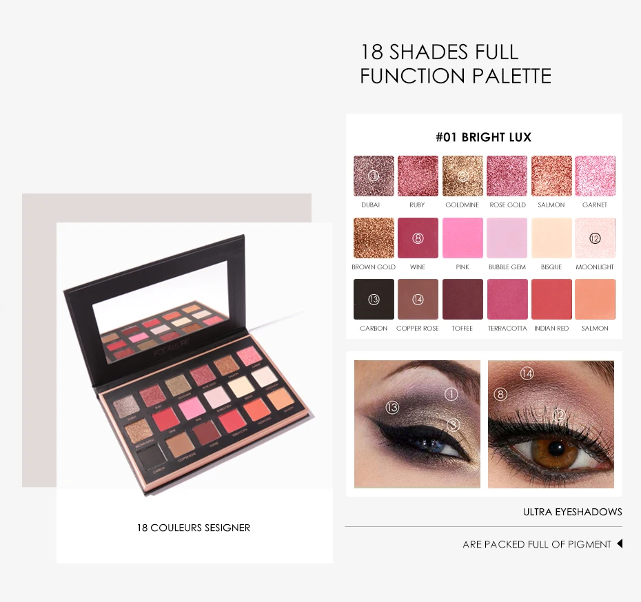 FOCALLURE 18 Color Eyes Shadow Palette Upgrade with Mirror Glitter Matte Eyeshadow Smooth and easy to wear Eyes Makeup Set
FOCALLURE 18 Color Eyes Shadow Palette Upgrade with Mirror Glitter Matte Eyeshadow Smooth and easy to wear Eyes Makeup Set