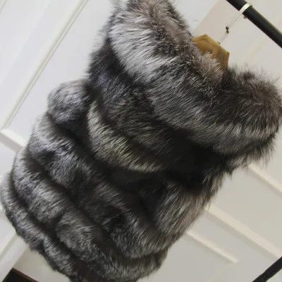 2018 winter coat Faux silver fox fur hooded vest stripe medium-long large size women faux waistcoat | Женская одежда