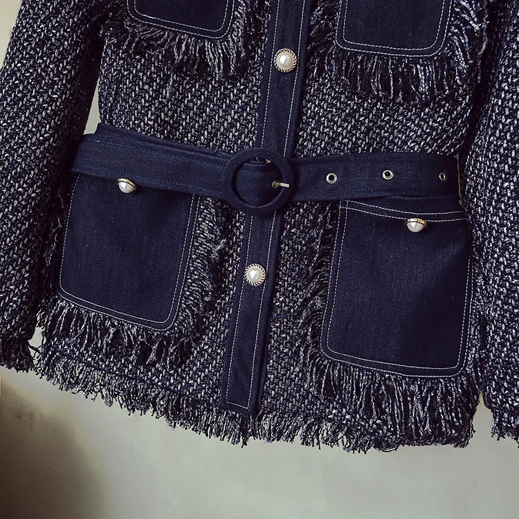 2019 Autumn and Winter Jacket Women's Jeans Stitching Coarse Tassel Tweed Jacket Ladies Retro Single-breasted Wool Coats
2019 Autumn and Winter Jacket Women's Jeans Stitching Coarse Tassel Tweed Jacket Ladies Retro Single-breasted Wool Coats