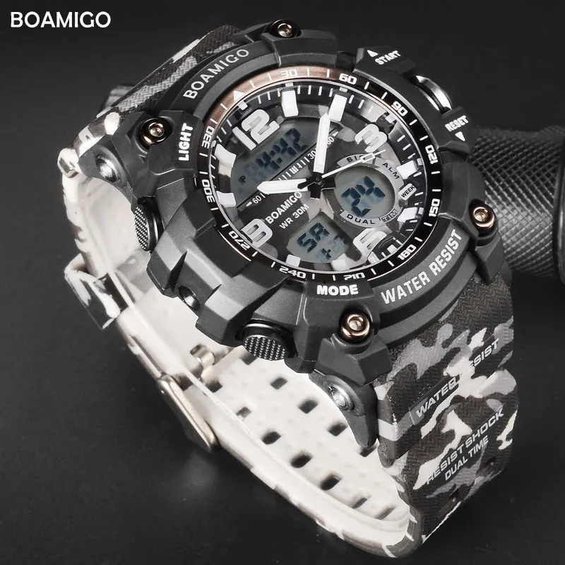 BOAMIGO Brand Digital LED Plastic Watches Dual Display Sports Watch Military Quartz Movement Accurate Time Keeping Wristwatch | Наручные
