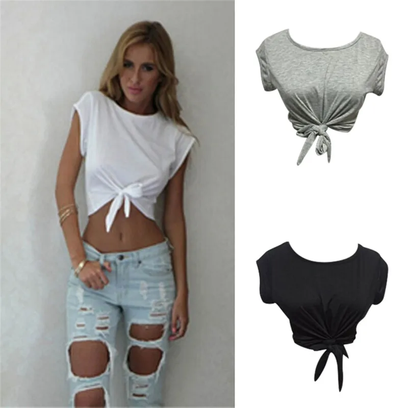 Women Knotted Tie Front Crop Tops Cropped T Shirt Casual Blouse Tanks camis White Grey Color
Women Knotted Tie Front Crop Tops Cropped T Shirt Casual Blouse Tanks camis White Grey Color