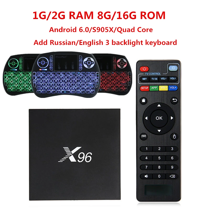 X96 Android 6.0 ТВ коробка 1 г/2 г Оперативная память 8 г/16 Встроенная Amlogic S905X 4 ядра зефир WI