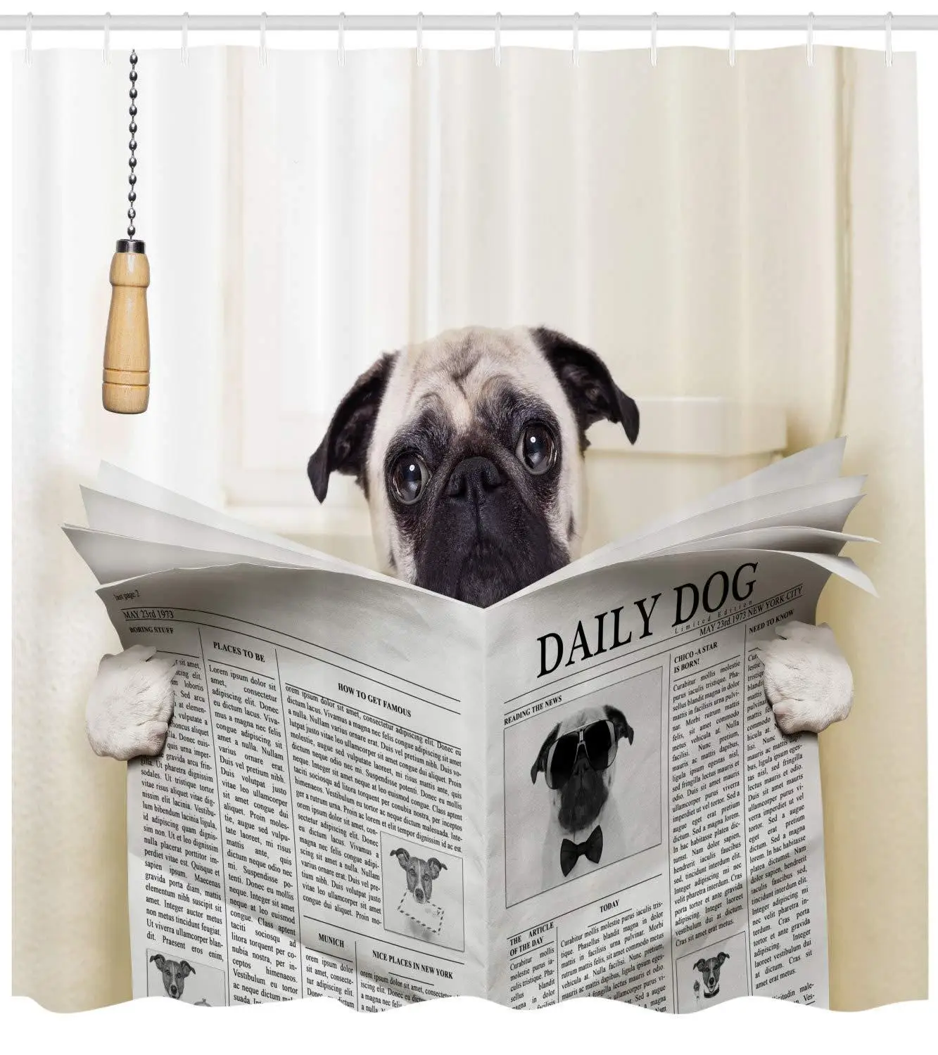 Puppy Reading The Newspaper on The Toilet Bathroom Funny Image Pug Joke Print Fabric Bathroom Decor Set
Puppy Reading The Newspaper on The Toilet Bathroom Funny Image Pug Joke Print Fabric Bathroom Decor Set