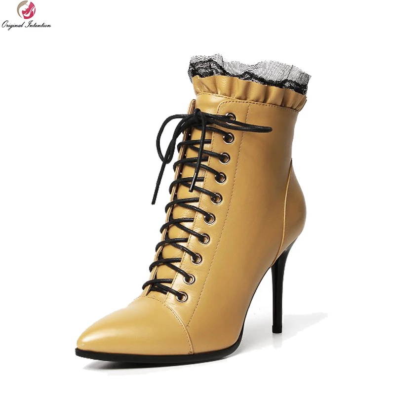 Original Intention Elegant Women Ankle Boots Beautiful Lace Pointed Toe Thin Heels Boots Black Yellow Shoes Woman US Size 4-10.5
Original Intention Elegant Women Ankle Boots Beautiful Lace Pointed Toe Thin Heels Boots Black Yellow Shoes Woman US Size 4-10.5