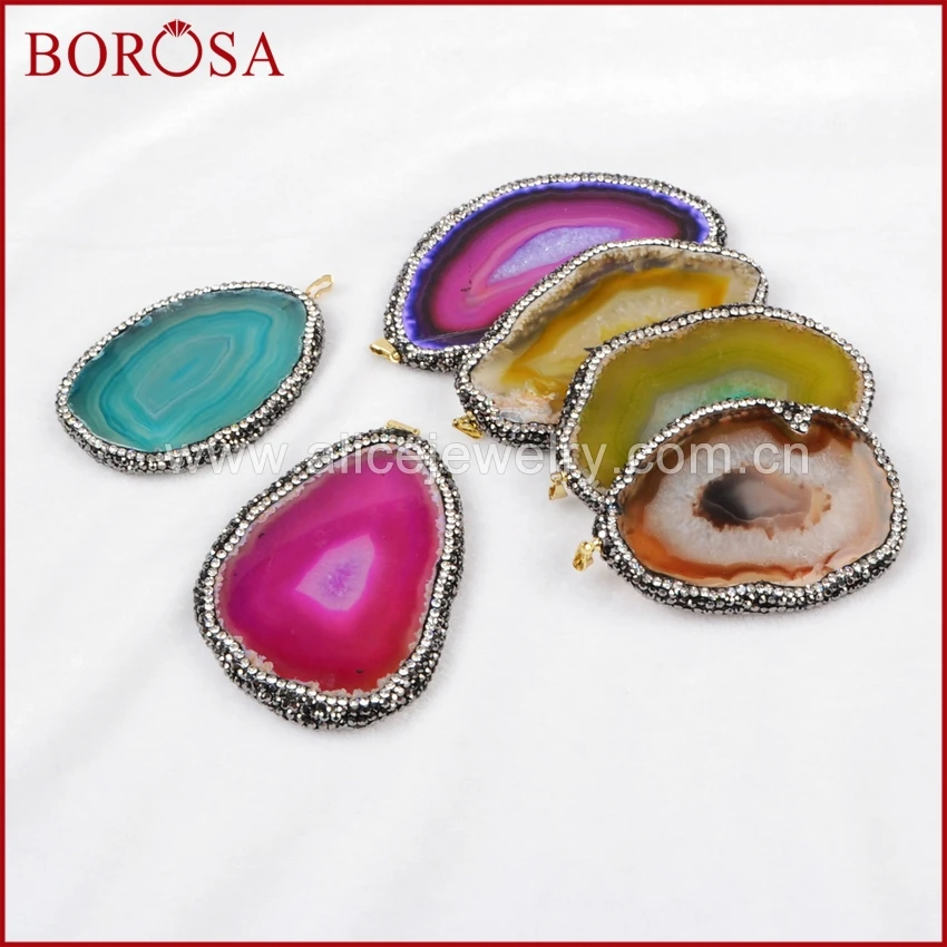 Borosa Druzy Freeform Радуга камень оникс Geode Slice Самоцветы кулон из бисера Асфальтовая