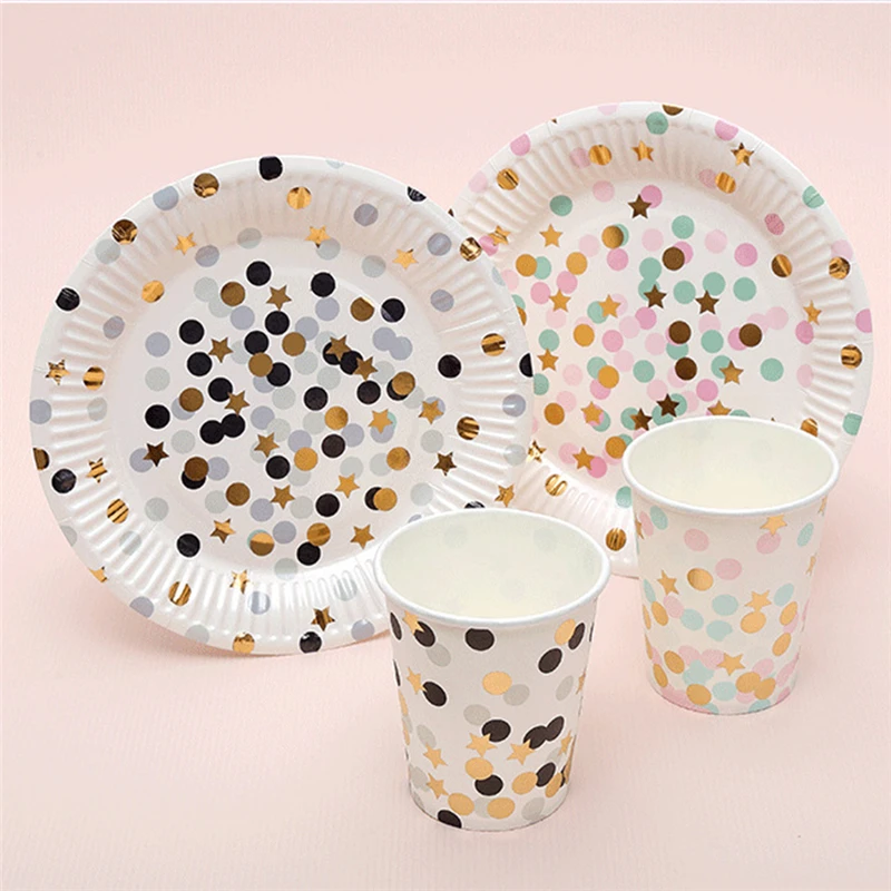 Фото 10 шт цветная точечная одноразовая бумажная посуда наборы - купить