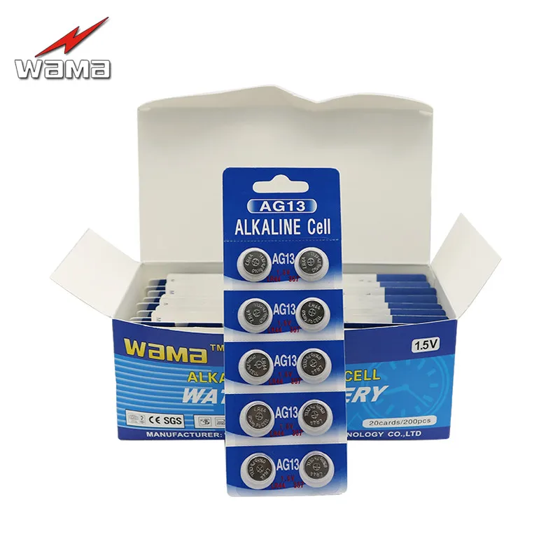 200pcs/lot Wama AG13 1.5V Alkaline Button Cell Battery SR44 L1154 357 A76 Coin Batteries Disposable Calculator Toys
200pcs/lot Wama AG13 1.5V Alkaline Button Cell Battery SR44 L1154 357 A76 Coin Batteries Disposable Calculator Toys