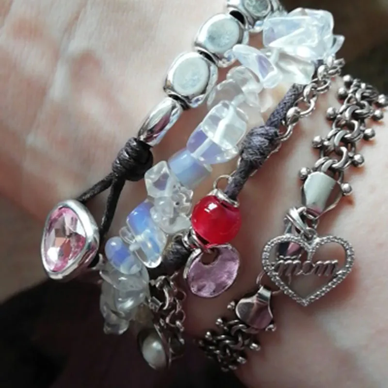 

Natural Mixed Chakra Colorful Gems Stone Wristband Bracelet Women's Geometri Chips Nuggets Quartz Opal Moonstone Stone Bracelets