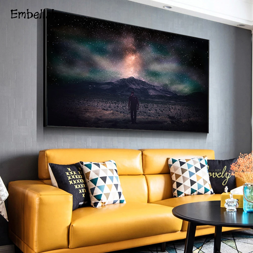 Embelish 1 Pieces Man In Front Of Mountain Landscape HD Print Canvas Paintings For Living Room Modern Home Decor Framed Picture | Дом и сад