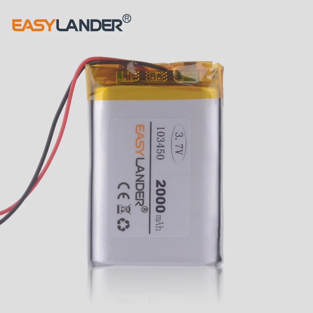 CE ROHS 3.7V 2000mAh battery Lithium Polymer LiPo Rechargeable Batteries 103450 For dualshock 4 Bluetooth speaker
CE ROHS 3.7V 2000mAh battery Lithium Polymer LiPo Rechargeable Batteries 103450 For dualshock 4 Bluetooth speaker