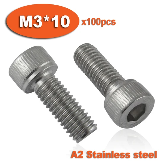 100pc DIN912 M3 x 10 Screw Stainless Steel A2 Hexagon Hex Socket Head Cap Screws
100pc DIN912 M3 x 10 Screw Stainless Steel A2 Hexagon Hex Socket Head Cap Screws