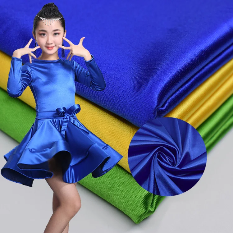 

Good drapery warp knitted smooth bright silk-like lycra satin fabric for latin dance dress