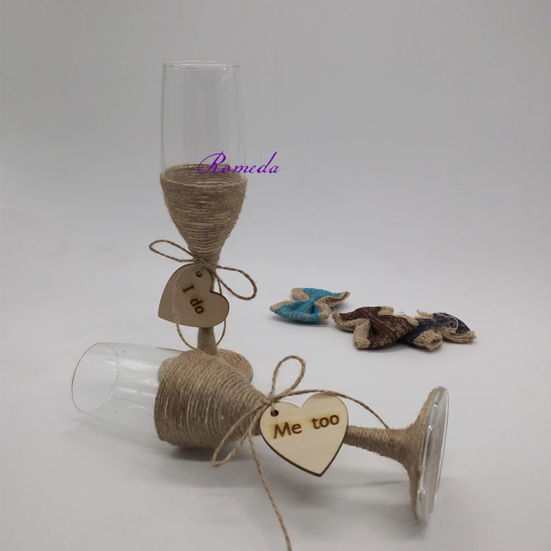Newest 1Pair/lot Rustic Flutes Burlap jute Wedding Glasses Champagne Glasses Rustic Toasting Glasses Me too & I Do Mrs Glasses
Newest 1Pair/lot Rustic Flutes Burlap jute Wedding Glasses Champagne Glasses Rustic Toasting Glasses Me too & I Do Mrs Glasses