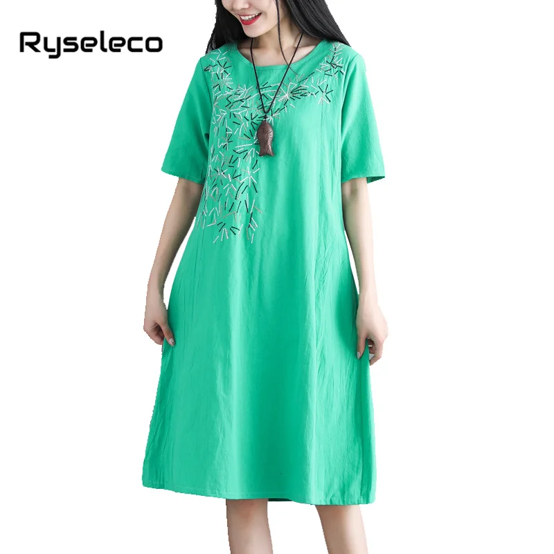 Vintage 2018 New Summer Women dresses Geometric Embroidery Cotton Linen Dress Casual Loose O-Neck Short Sleeve Vestidos Pockets
Vintage 2018 New Summer Women dresses Geometric Embroidery Cotton Linen Dress Casual Loose O-Neck Short Sleeve Vestidos Pockets