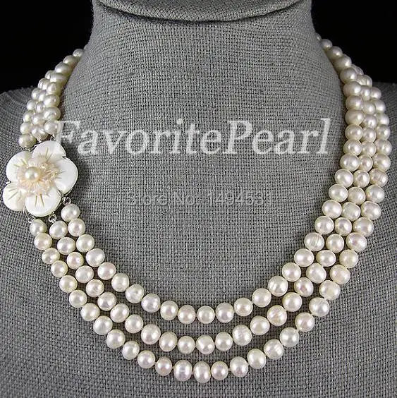 Pearl Necklace - Triple- Row 7-8mm White Color Freshwater Pearl Necklace Shell Flower Clasp - Handmade Jewelry - Free Shipping
Pearl Necklace - Triple- Row 7-8mm White Color Freshwater Pearl Necklace Shell Flower Clasp - Handmade Jewelry - Free Shipping