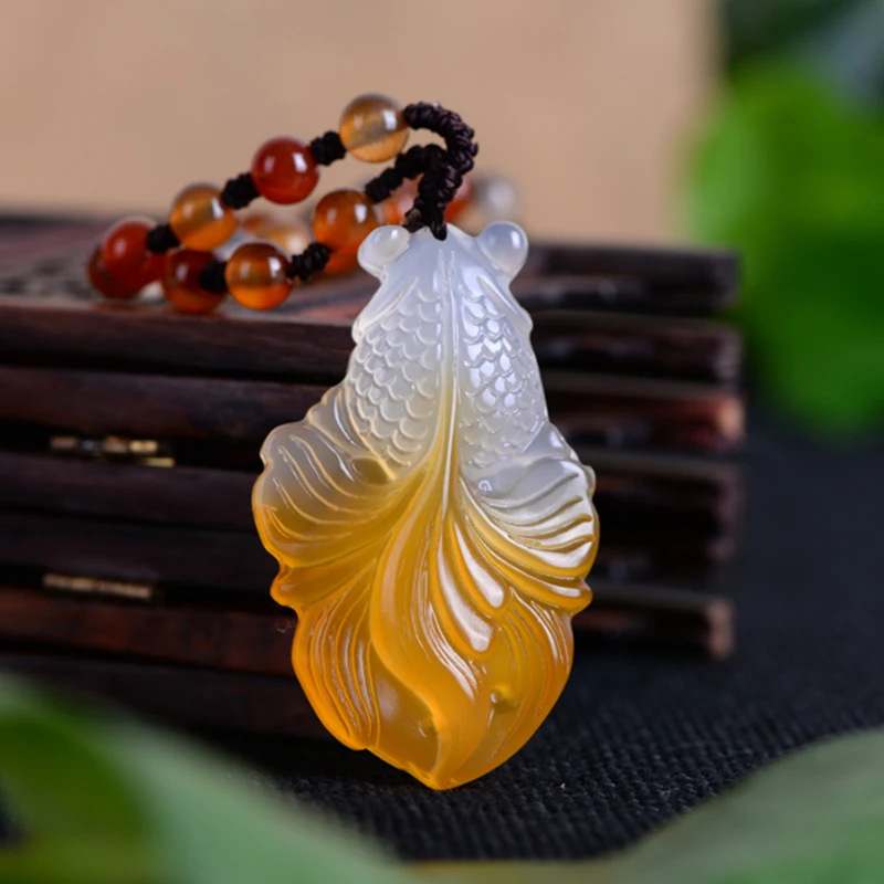 QIANXU Chalcedony Gold Fish Jade Necklace Pendant Hand Carved Lucky Blessing Necklace Pendant Fine Jewelry
QIANXU Chalcedony Gold Fish Jade Necklace Pendant Hand Carved Lucky Blessing Necklace Pendant Fine Jewelry