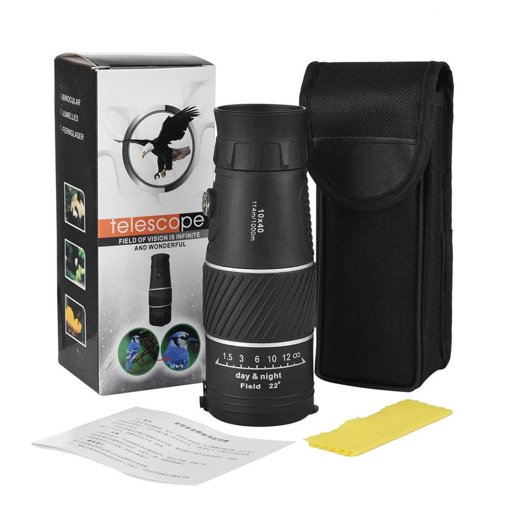 10X40 BAK7 FMC Green Film HD Zoom Monocular Telescope for Travelling Hunting Camping Bird Watching
10X40 BAK7 FMC Green Film HD Zoom Monocular Telescope for Travelling Hunting Camping Bird Watching
