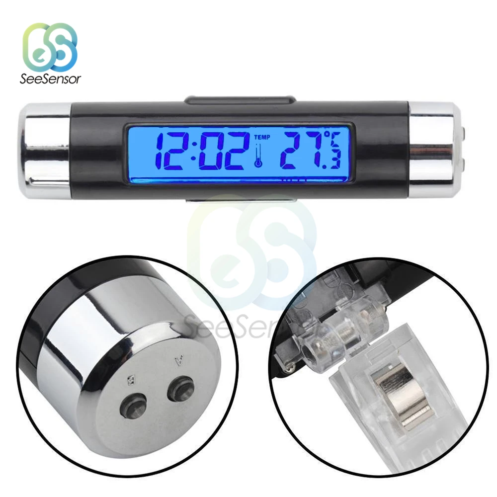 2 in 1 Car Auto Thermometer Electronic Clock LCD Display Clip-on Digital Temperature Blue Backlight Automotive Accessories
2 in 1 Car Auto Thermometer Electronic Clock LCD Display Clip-on Digital Temperature Blue Backlight Automotive Accessories