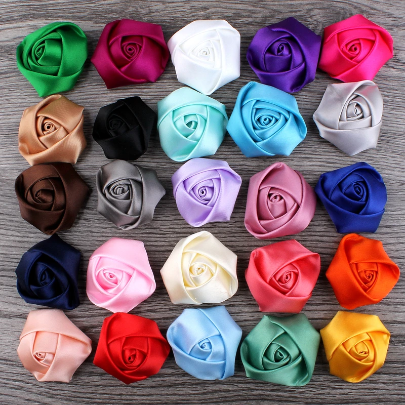 

30PCS 1.5" 16 colors Flat Back Mini Satin Ribbon Rose Flower Accessories Handmade Rolled Rosettes For Hair Clip Or Headband
