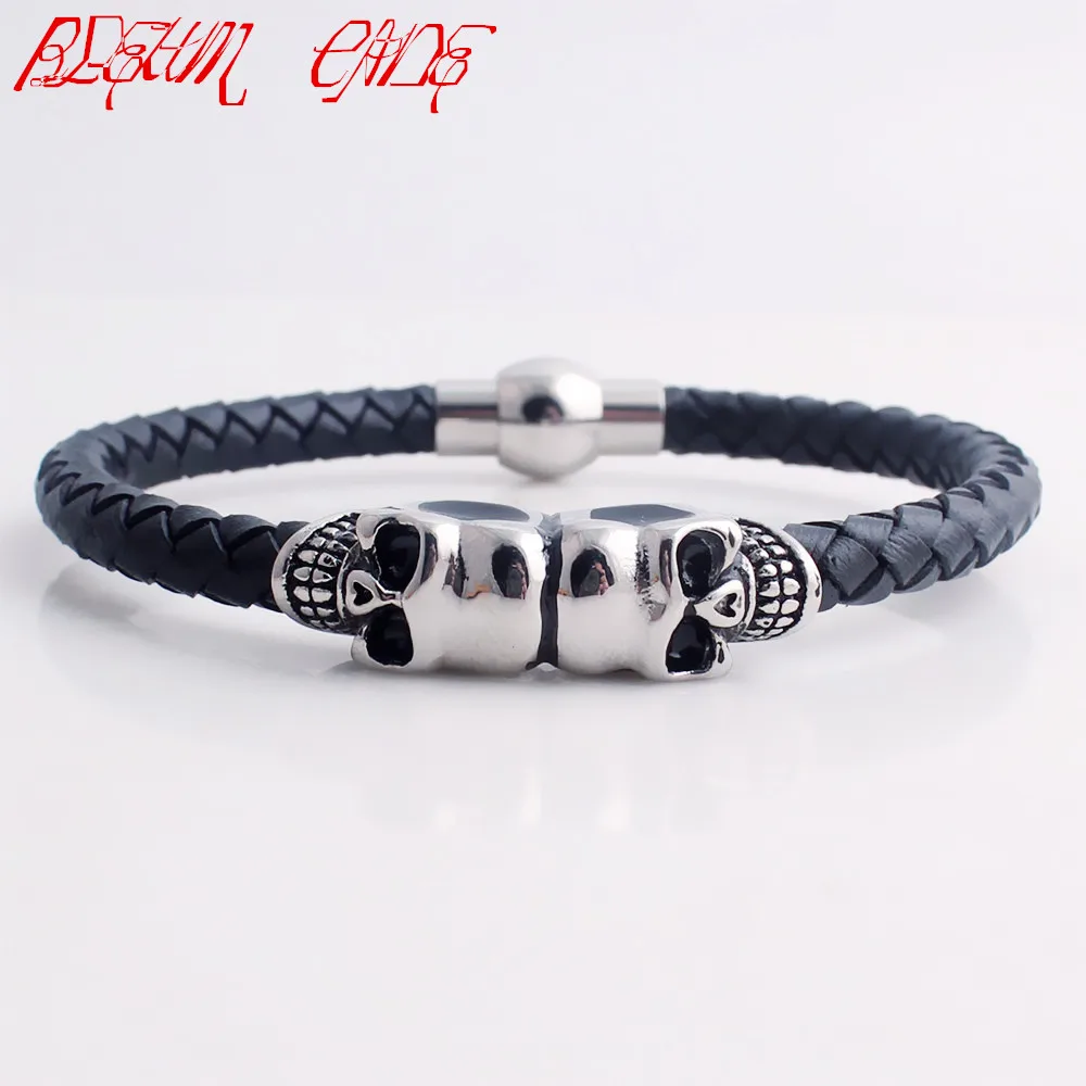 Black Genuine Leather Skeleton Skull Charm Bracelet Men Gift Magnet Punk Rock Jewelry Stainless Steel Cuff Bangle
Black Genuine Leather Skeleton Skull Charm Bracelet Men Gift Magnet Punk Rock Jewelry Stainless Steel Cuff Bangle