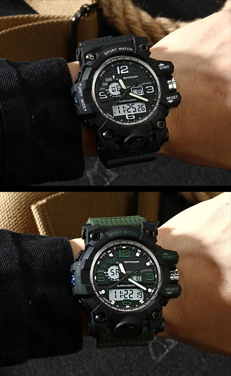 SANDA Military Watch Waterproof Sports Watches Men's LED Digital Watch Top Brand Luxury Clock Camping Diving Relogio Masculino
SANDA Military Watch Waterproof Sports Watches Men's LED Digital Watch Top Brand Luxury Clock Camping Diving Relogio Masculino