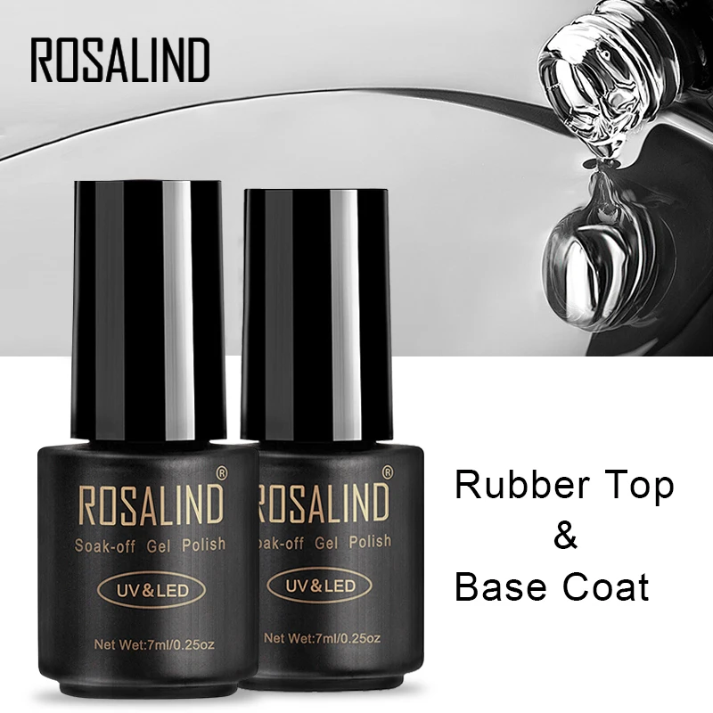 ROSALIND 2 шт. верхнее и Базовое покрытие гель лаки 7 мл прозрачное для ногтей