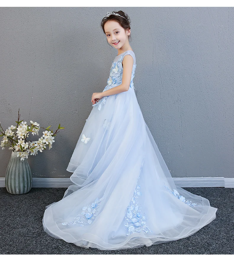Элегантное детское летнее платье для девочек с цветочной аппликацией и