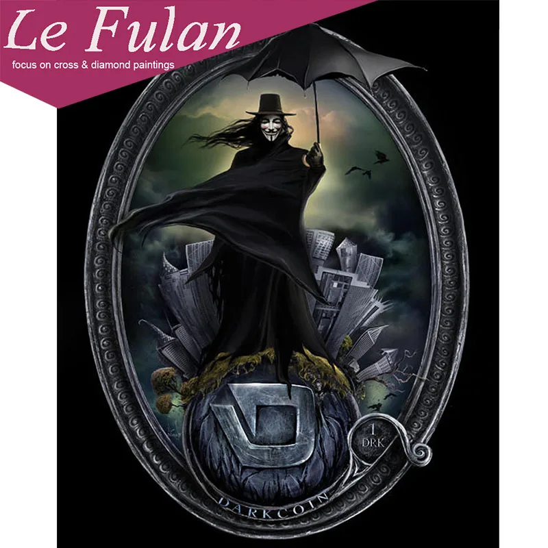 Le Fulan 5D DIY Алмазная картина Биткойн дьявол круглая монета США офисное украшение