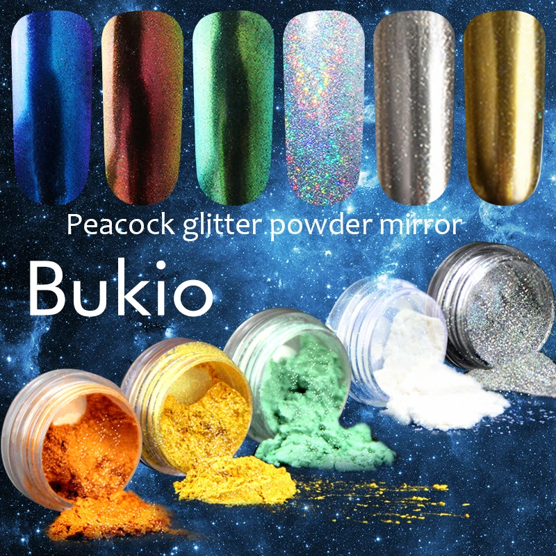Зеркальный эффект для дизайна ногтей Bukio голографический порошок цвета хрома
