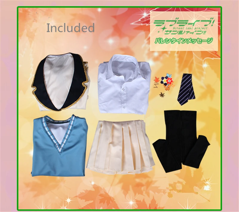 Love Live Sunshine Aqours Red Autumn Maple Leaves All Member Tsushima Yoshiko Cosplay Costume Uniforms Dresses Shirt+Coat+Skirt
Love Live Sunshine Aqours Red Autumn Maple Leaves All Member Tsushima Yoshiko Cosplay Costume Uniforms Dresses Shirt+Coat+Skirt