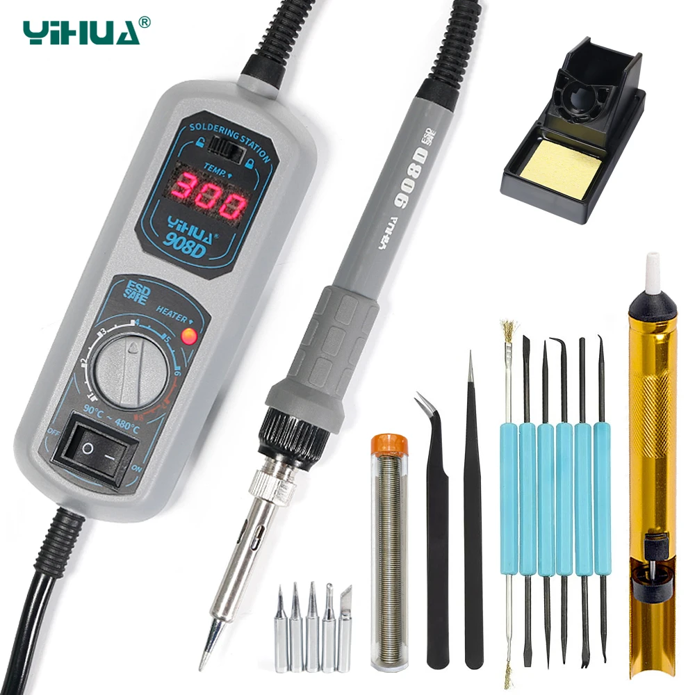 YIHUA 908D Electric Soldering Iron Temperature Adjustable Soldering Iron Station LED Digital Display Portable Welding Tools Kit
YIHUA 908D Electric Soldering Iron Temperature Adjustable Soldering Iron Station LED Digital Display Portable Welding Tools Kit