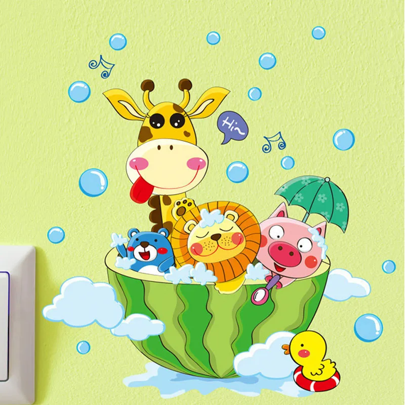 1PC Cute Animals In The Watermelon Wall Sticker Colourful Lion Love to Bathe Shower for Kids Baby Room Decals Home Decoration
1PC Cute Animals In The Watermelon Wall Sticker Colourful Lion Love to Bathe Shower for Kids Baby Room Decals Home Decoration