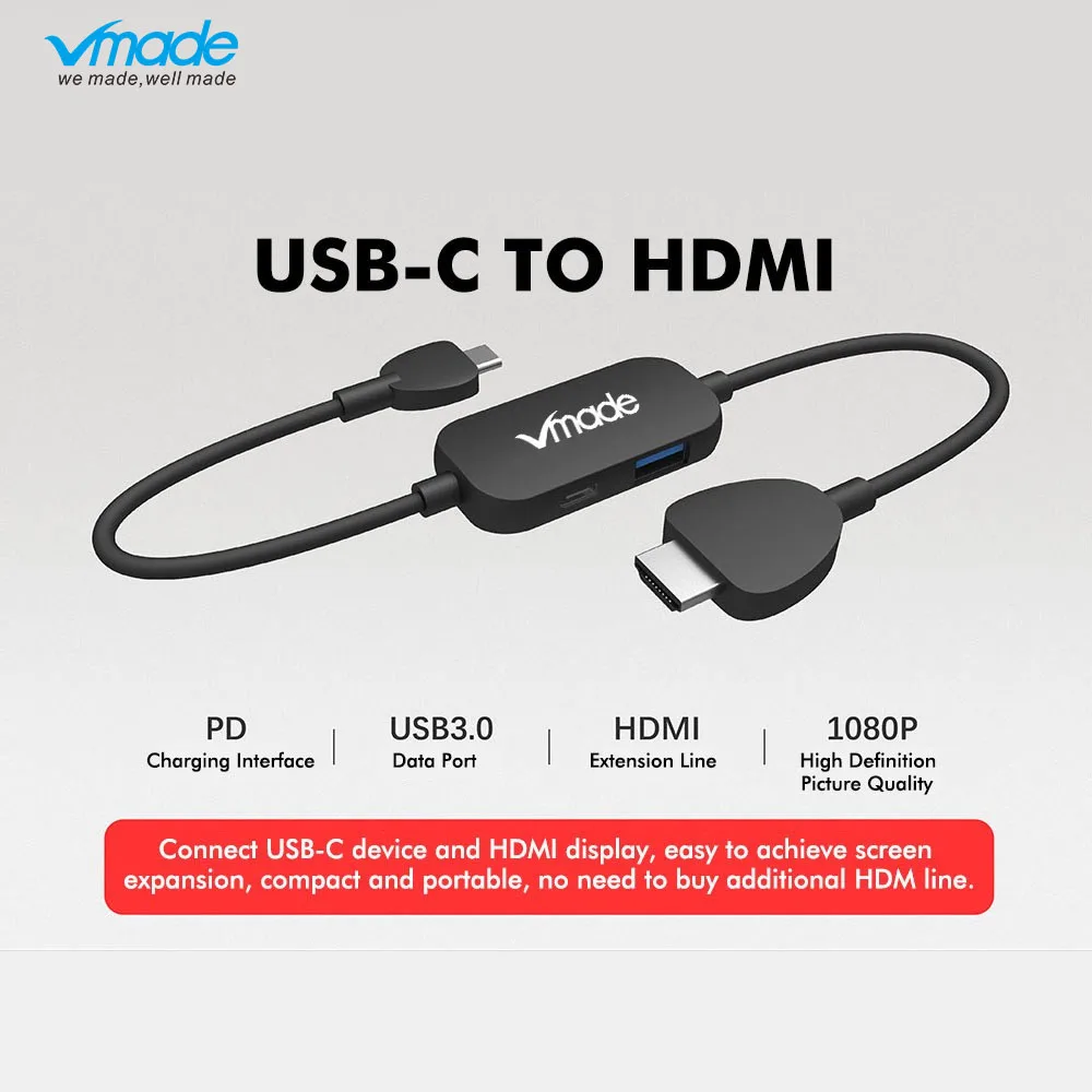 Vmade Тип USB-C концентратор к HDMI конвертер для MacBook 2016/huawei Matebook/samsung S8 тип-c 3 0 1080 p