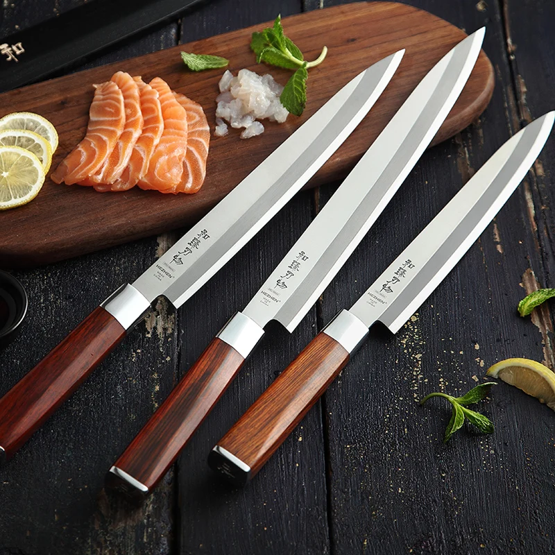 HEZHEN 240/270/300 мм Нож для суши X9Cr18Mov Steel Pro Филейный Нож для рыбы нож для кухни лосося кухонный нож рукоятка из розового дерева
HEZHEN 240/270/300 мм Нож для суши X9Cr18Mov Steel Pro Филейный Нож для рыбы нож для кухни лосося кухонный нож рукоятка из розового дерева