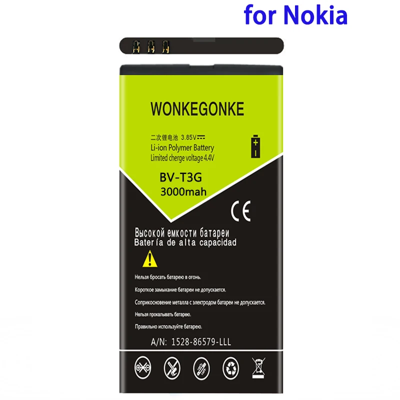 

WONKEGONKE 3000mah BV-T3G BVT3G литий-ионный аккумулятор для телефона Nokia Microsoft Lumia 650 RM-1154 BVT3G, батареи для мобильных телефонов