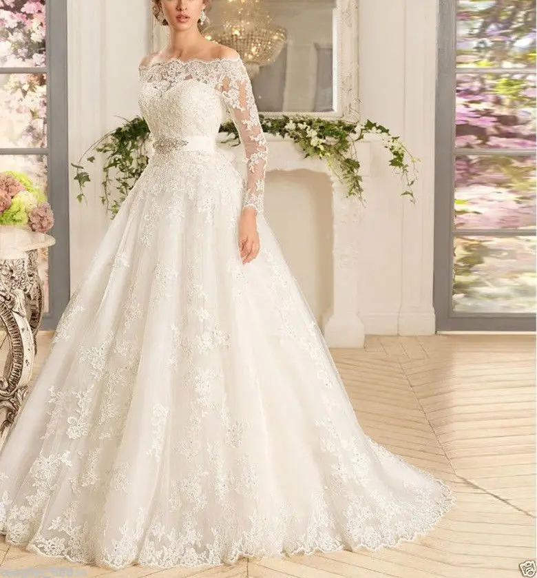 Wedding Dress White Ivory Long-sleeved Lace Bride Dress Strapless Lace Wedding Dress Stock: 6-8-10-12-14-16-18 +
Wedding Dress White Ivory Long-sleeved Lace Bride Dress Strapless Lace Wedding Dress Stock: 6-8-10-12-14-16-18 +