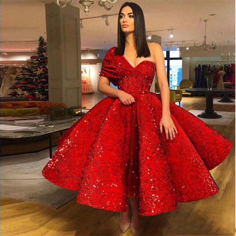 Red Muslim Evening Dresses Ball Gown One-shulder Tea Length Sequins Islamic Dubai Kaftan Saudi Arabic Long Evening Gown
Red Muslim Evening Dresses Ball Gown One-shulder Tea Length Sequins Islamic Dubai Kaftan Saudi Arabic Long Evening Gown