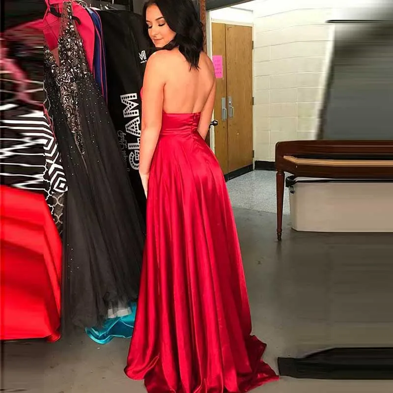 Sexy Robe De Soiree Evening Dress Halter Vestidos Satin A Line Side Split Party Gown Evening Gowns Vestido Para Festa Longo
Sexy Robe De Soiree Evening Dress Halter Vestidos Satin A Line Side Split Party Gown Evening Gowns Vestido Para Festa Longo