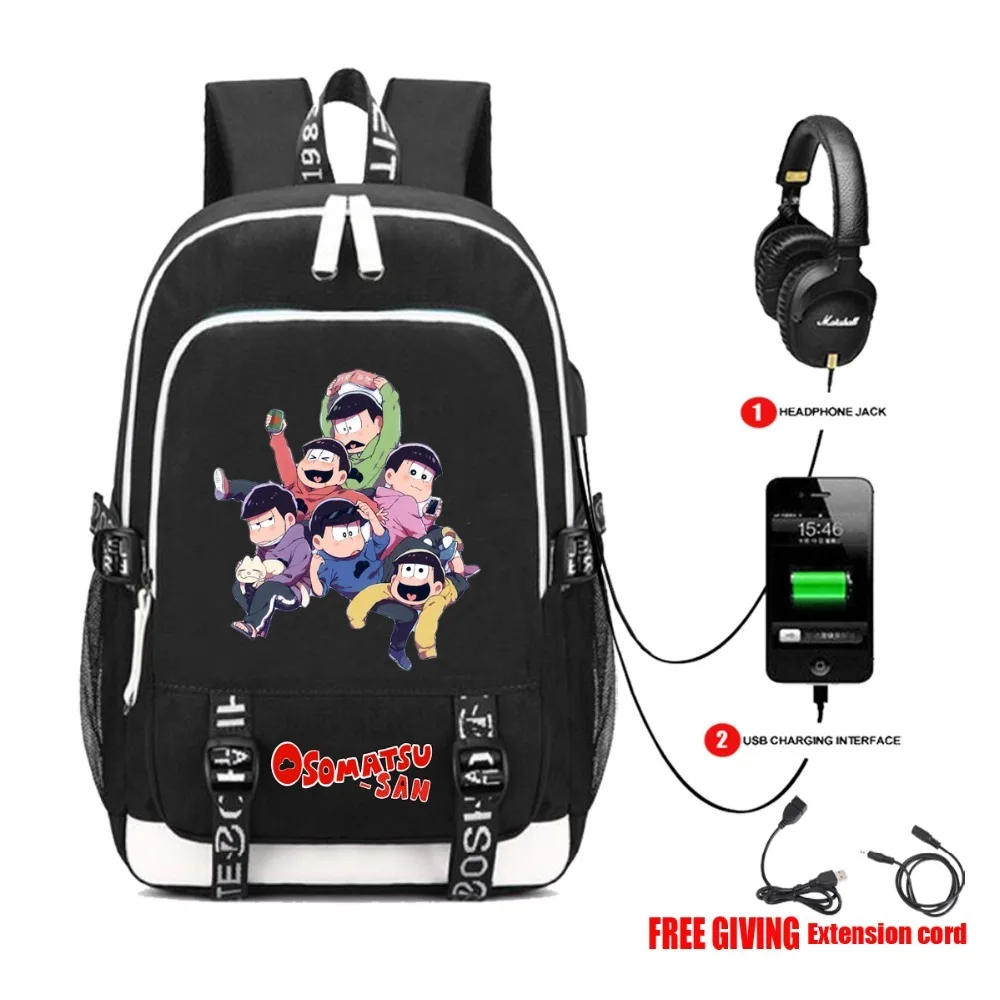 USB Charging Headphone School book Backpack Mochilas Laptop Bag Teenagers travel bag for Japan anime Osomatsu-san Backpack
USB Charging Headphone School book Backpack Mochilas Laptop Bag Teenagers travel bag for Japan anime Osomatsu-san Backpack