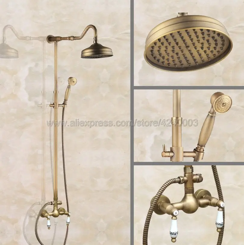 Antique Brass Bathroom Shower Set Faucet With Hand Sprayer Mixer Tap 8" Rainfall head Dual Handles Wall Mounted Kan502
Antique Brass Bathroom Shower Set Faucet With Hand Sprayer Mixer Tap 8" Rainfall head Dual Handles Wall Mounted Kan502