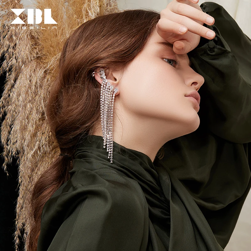 Artificial Rhinestone Long Tassel Earrings for Women Female Temperament Exaggerated Atmospheric Party Wedding Jewelry | Украшения и
